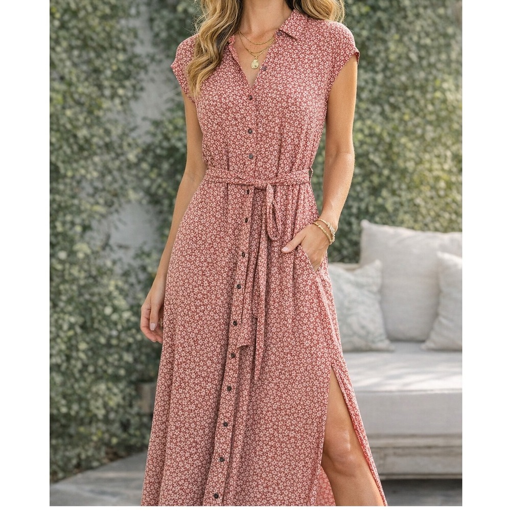 Billabong Mauve Floral Midi Shirt Dress